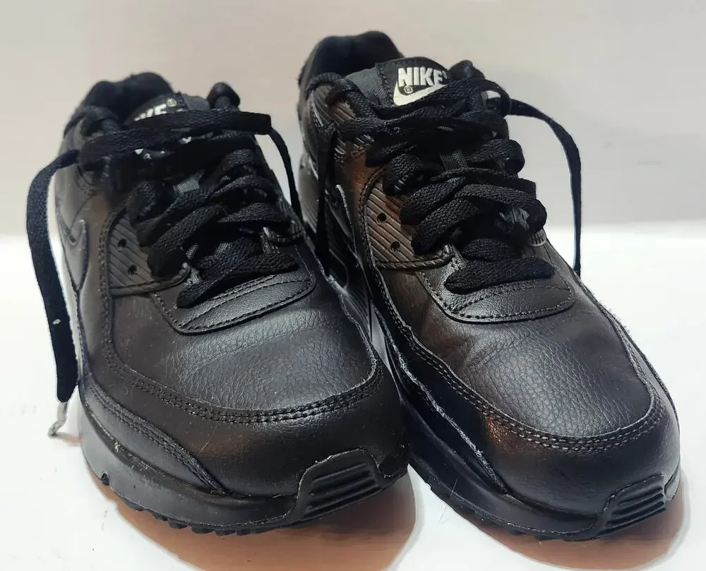 Nike Air Max 90 LTR Triple Black Size 6Y Big Kids Leather Shoes CD6864-001